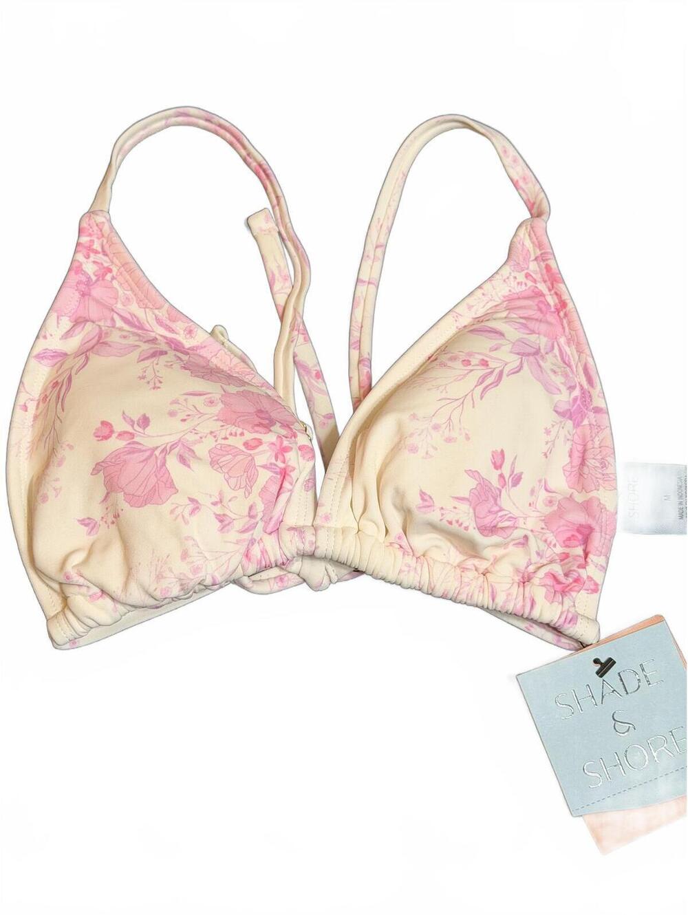 Shade & Shore Pink Floral Triangle Bikini Top. Medium. String. NWT